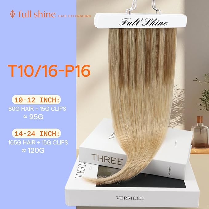 Full Shine Clip in Hair Extensions Human Hair Clip in Extensions Balayage Golden Brown to Golden Blonde Highlight Blonde Double Weft Invisible Straight Hair Extensions for Women 12 Inch 7 Pcs 95 G