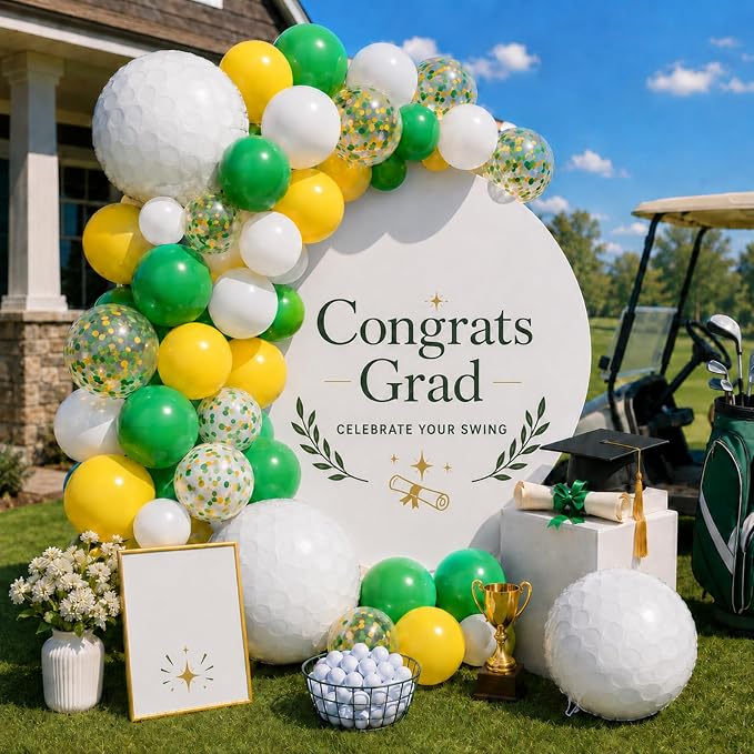 Golf Balloons for Sports Party Decor | 12 Inch Green Yellow Golf Theme Balloons - Image 7