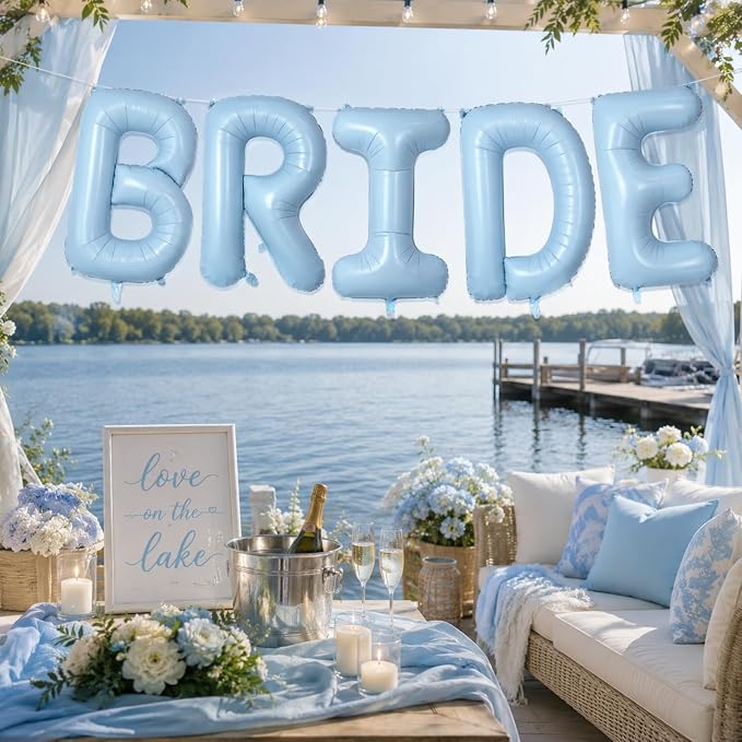 40 Inch Baby Blue BRIDE Balloons, Large Light Pastel Bride Foil Helium Balloon - Image 6