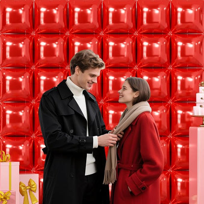 NISOCY 36PCS Metallic Red Square Foil Balloons Wall Backdrop | Double Sided Red - Image 7