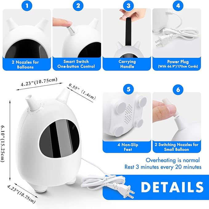 Balloon Pump Electric, SPLAKS Balloons Inflator Air Pump Portable Balloon Blower - Image 4