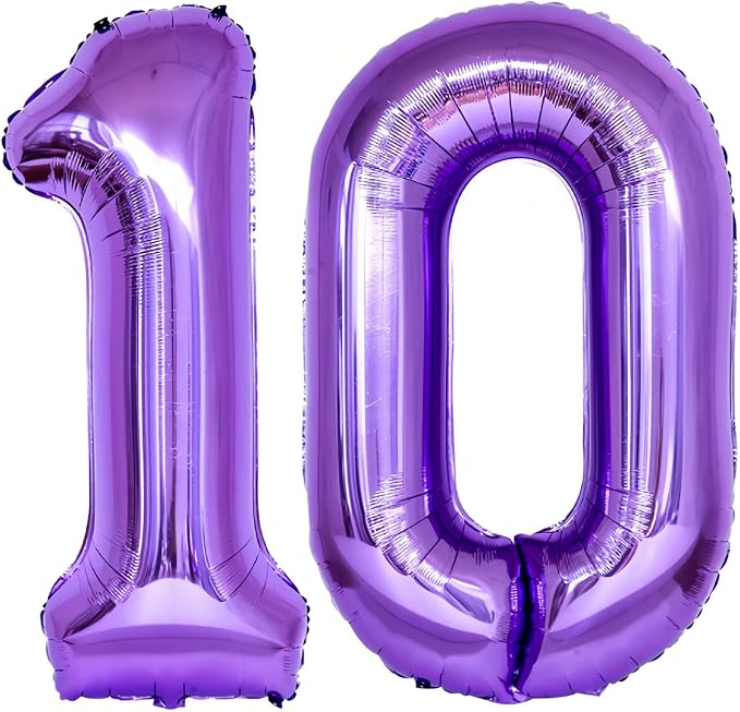 Number 10 Purple Balloons 40 Inch Giant Purple 10 Number Foil Helium Balloons by LHOAVWE