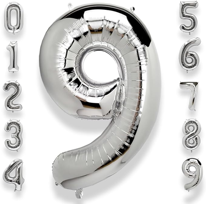 AULE 40 Inch Silver 9 Balloon Number Foil 0-9 Birthday Big Numbers | Birthday by AULE