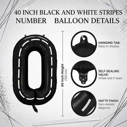 Black and White Stripes Number 10 Balloon 40 Inch, Track Digit Decor | - Image 4