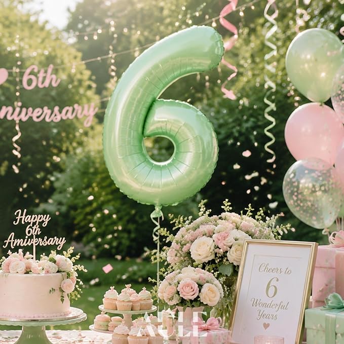 AULE 40 Inch Sage Green 6 Balloon Numbers Foil 0-9 Birthday Big Numbers | - Image 2