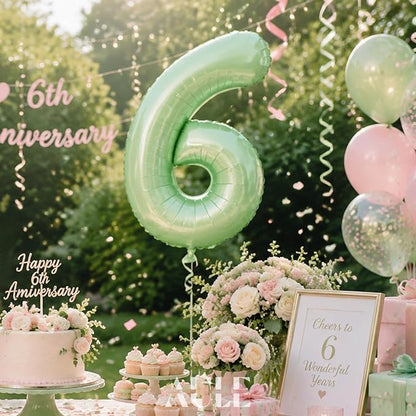 AULE 40 Inch Sage Green 6 Balloon Numbers Foil 0-9 Birthday Big Numbers | - Image 2