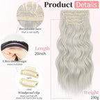 KooKaStyle Clip in Synthetic Hair Extensions Long Wavy 4PCS Thick Hairpieces Silver Grey Blonde Fiber Double Weft Natural Hair Extensions 20 Inch for Women