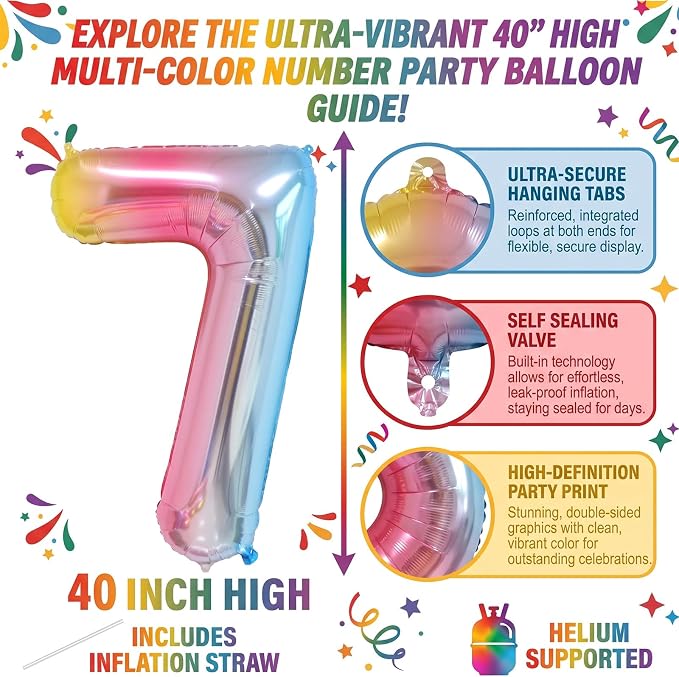 40 Inch Rainbow Foil Number 17 Balloon - Image 2