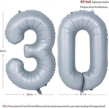 40 In Matte gray Number Balloon Helium Foil Mylar Birthday Balloon Digit 30 | - Image 2
