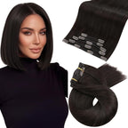 Moresoo Dark Brown Hair Extensions Clip ins Short Double Weft Clip in Extensions Real Human Hair Brown for Women Straight 80g/5pcs 12 inch