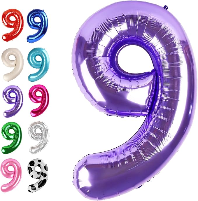 Purple Number 9 Balloon 40 inch, Balloon numbers party supplies, deco photo by Upgesy