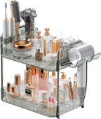Bathroom Countertop Organizer,Makeup Counter Organizer With Hair Dryer Holder,Compatible with Dyson Blow Dryer,Electric Toothbrush And Toothpaste Holder,2-Tier Detachable Design,Gem Green