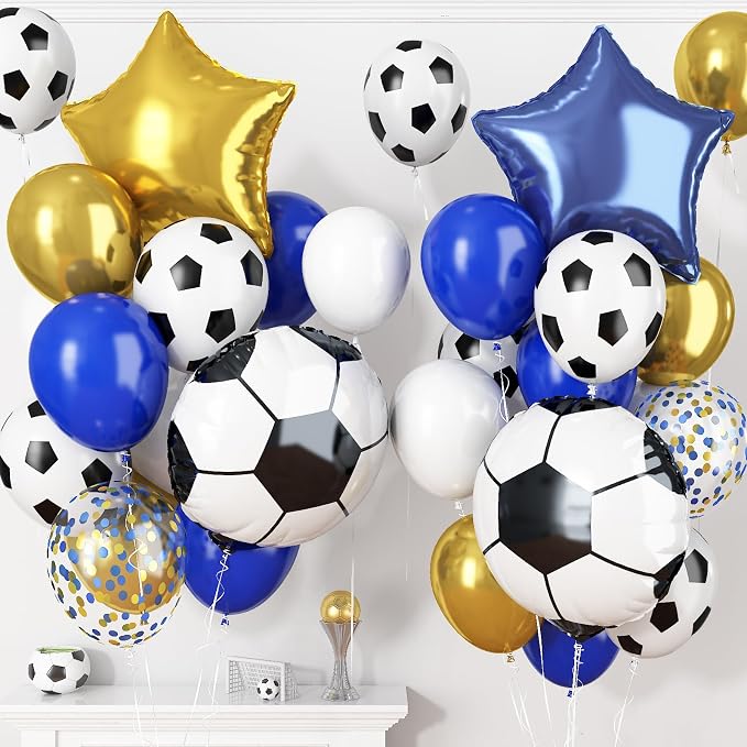 Soccer Balloons, Royal Blue Gold Balloons by Togvu