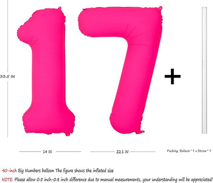 Pink Birthday Number 17 Balloons 40IN Fluorescent Pink 71 Foil Balloon | - Image 2
