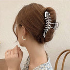 Fishbone Hair Clips Claw Non-Slip Fish Shaped Hair Claw Clips for Women and Girls - Big Metal Fishbone Hair Jaw Clamps for Secure Hair Styling and Accessories (Silver Fishbone)