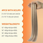 Full Shine Seamless Clip in Hair Extensions Human Hair, Highlights Blonde to Ash Blonde Real Hair Extensions Clip in, 4Pcs 20Inch 95 grams, Seamless Wefts for Thin Hair Add Volume