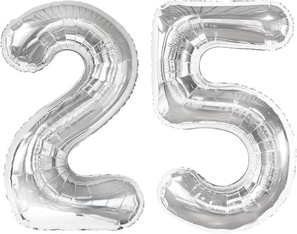 25 Balloon - Silver Birthday Number Balloons, 40 Inch Decorations Men Women | by ALPHADELTAPI