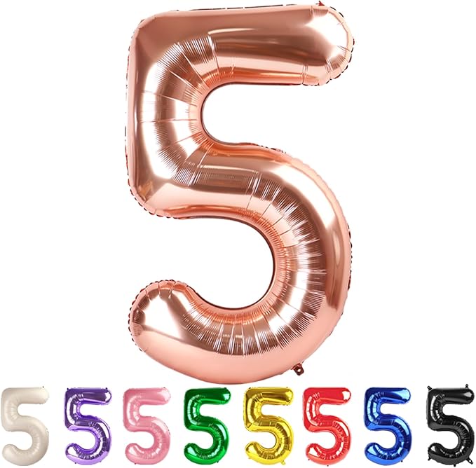 5 Balloon Numbers Party Decorations, 40In Rose Gold Balloons by Mluchee