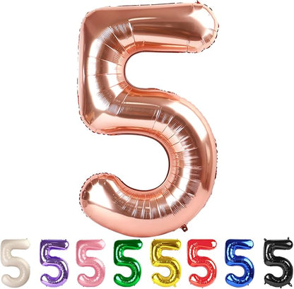 5 Balloon Numbers Party Decorations, 40In Rose Gold Balloons by Mluchee