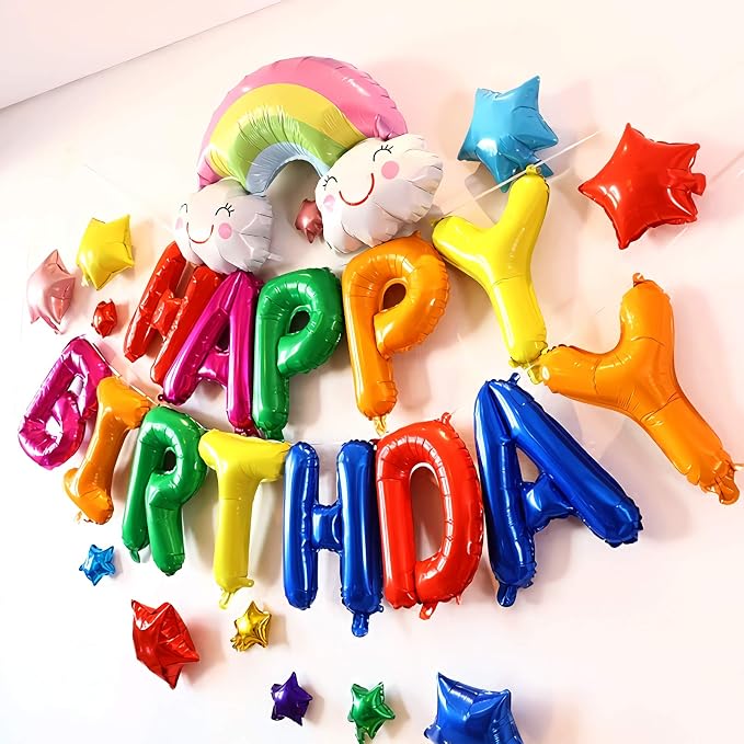 16 Inch Colorful Rainbow Happy Birthday Balloons Banner, Aluminum Foil Letters - Image 3