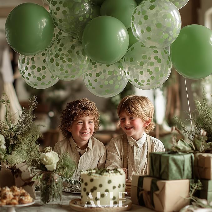 AULE 42Pcs Latex 12 Inch Sage Green Confetti Balloons Set | Sage Green Party - Image 5