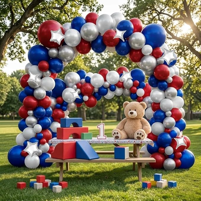 Red White Blue Balloon Arch Double Stuffed Burgundy Navy Blue Balloon Kit | - Image 6