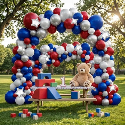 Red White Blue Balloon Arch Double Stuffed Burgundy Navy Blue Balloon Kit | - Image 6