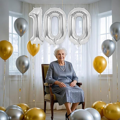 Silver Number 100 Balloon, 40 Inch Foil Helium Number Balloons, 100th Birthday - Image 4
