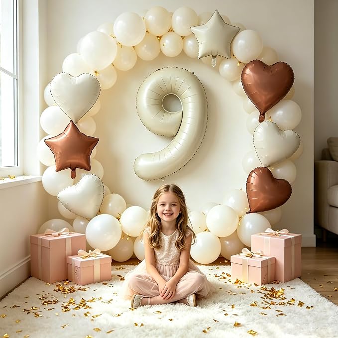 TONIFUL 9th Birthday Balloons 40 Inch Cream white Large Number 9 Foil Balloon - Image 6