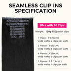 Lashey Seamless Clip in Hair Extensions Human Hair 150g 9pcs #1 Jet Black Straight 20 Inch Clip in Hair Extensions with PU Soft Invisi Edge