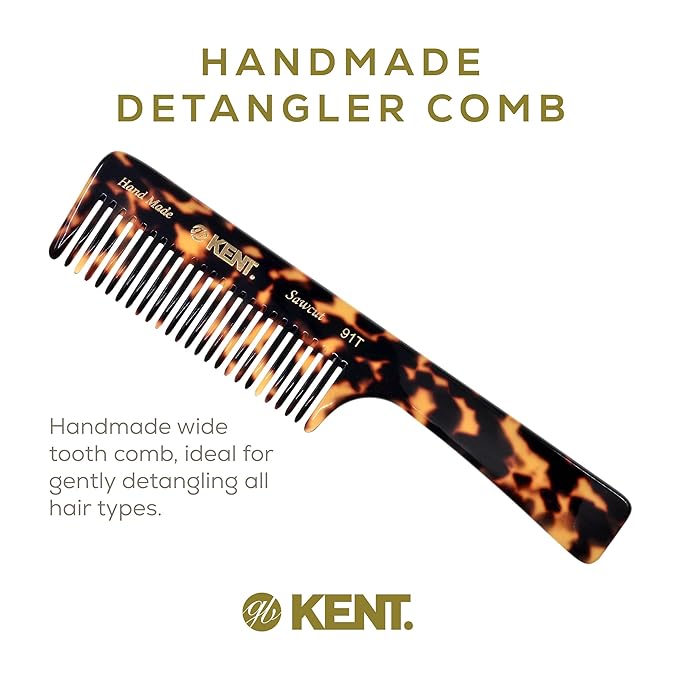 Kent 91T TY Detangler Combs for Women Wide Tooth Hair Comb for Curly and Wavy Hair, Wide Tooth Combs and Wet Hair Comb, Large Handle Shower Comb for Effective Detangling