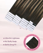 Pinkpearl Invisible Tape in Hair Extensions Human Hair, 20pcs 20inch 55g #2/6/2 Balayage Dark Brown to Chestnut Brown Injection Tape in Extensions Real Remy Human Hair Injected