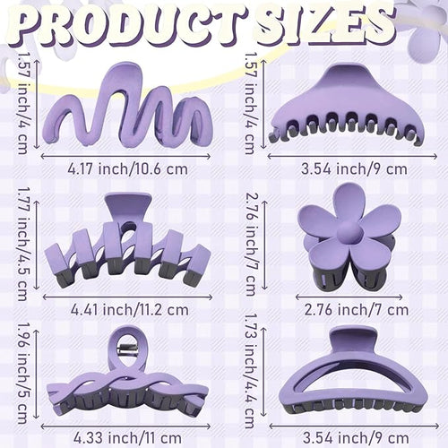 12 Pcs Claw Clips, Multi-Shapes Hair Clips for Women Girls, Non-Slip Large Jaw Claw Clips for Thick Thin Curly Hair Accessories (Purple)