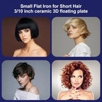 Pencil Flat Iron 3/10'' Small Flat Irons for Short Hair,Pixie Cut & Bangs,Hair Straightener for Edge with LED Display,Travel Mini Hair Straightener with Dual Voltage,Auto Shut Off（Black）