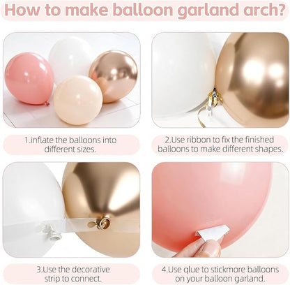 Retro Blush Pink Balloons, Light Pink White Beige Gold Confetti, Party | 50 Pcs - Image 3