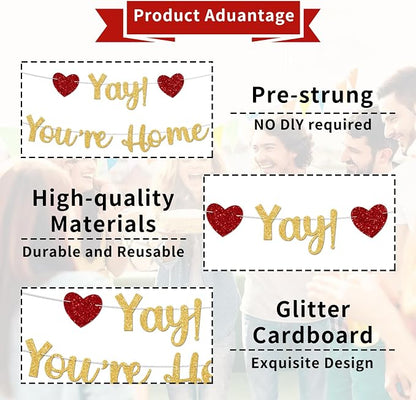 Gold Glitter Welcome Home Banner, Yay! You're Home Banner - Image 3