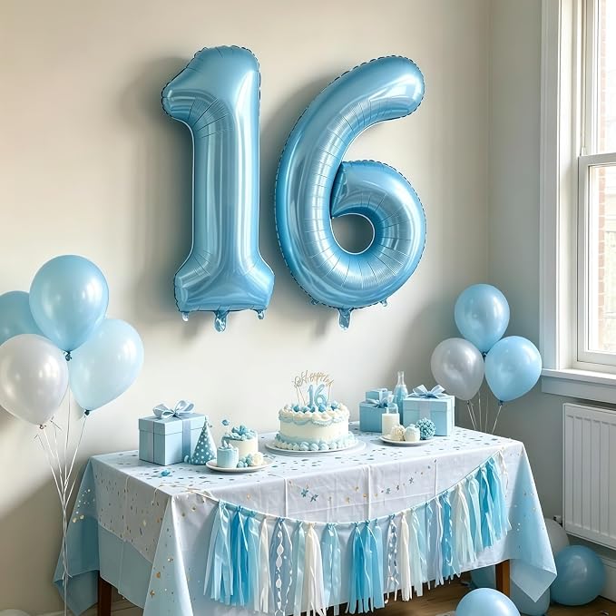 Pastel Blue 16 Balloon Number, Light Blue 16 Balloons - Image 6
