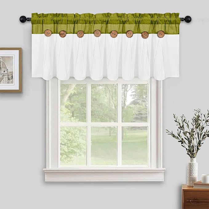 Farmhouse Valance Curtains, Boho Cotton Linen Kitchen Valance, Rustic Button - Image 3