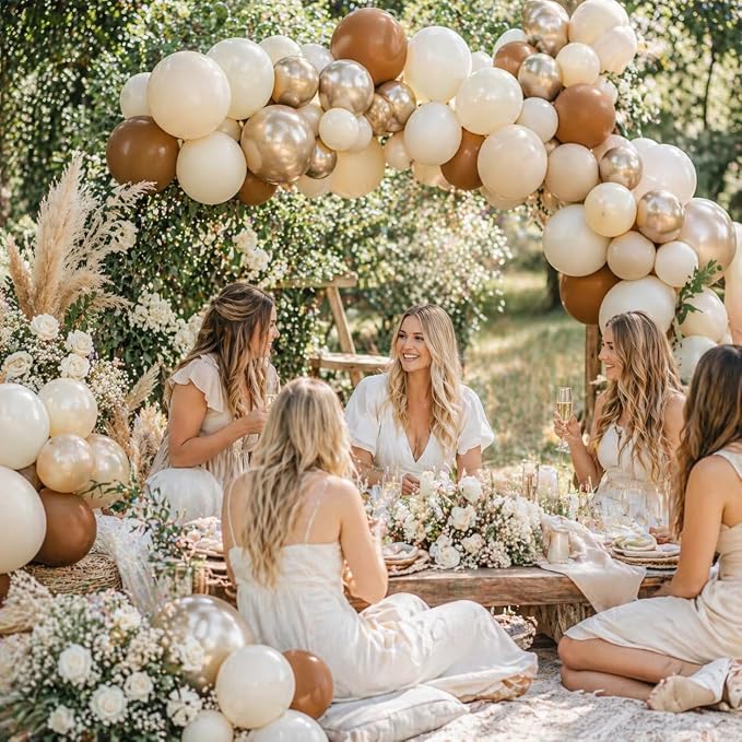 Neutral Brown Balloons, 12 Inch Brown Gold Sand White Cream Beige Ivory Helium - Image 5