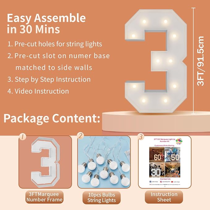 3FT Light Up Numbers Letters, Mosaic Numbers - Image 5