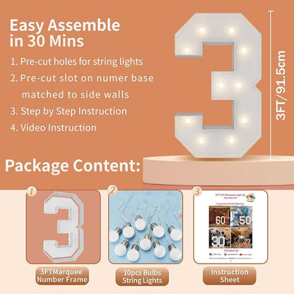 3FT Light Up Numbers Letters, Mosaic Numbers - Image 5