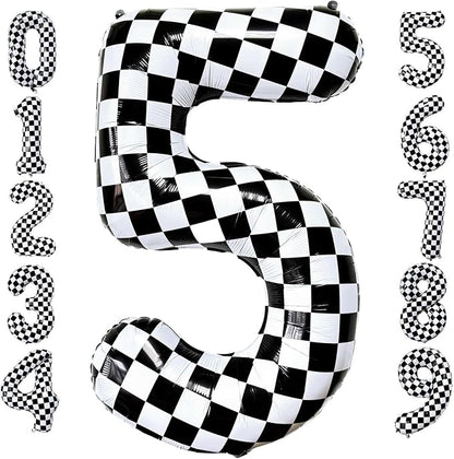 Checkered Number 5 Balloons 40 Inch Giant Race Car Checkered 5 Balloons by LHOAVWE