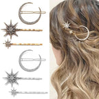 mdgfge 6 Pieces Rhinestone Stars Moon Hair Clips Vintage Star Hairpins Crystal Decorative Bobby Pins Metal Alloy Hair Pins Snowflake Side Clip Hair Accessories for Women (Silver, Gold)