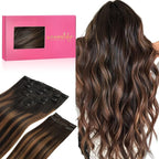 WENNALIFE Clip in Hair Extensions, 150g 18 Inch 9pcs Balayage Natural Black to Chestnut Brown Human Hair Extensions Thicker Clip in Hair Extensions Real Human Hair Clip Set Double Weft