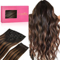 WENNALIFE Clip in Hair Extensions, 150g 14 Inch 9pcs Balayage Natural Black to Chestnut Brown Remy Hair Thicker Double Weft Extensiones De Cabello Humano Con Clip Ins Straight Full Volume