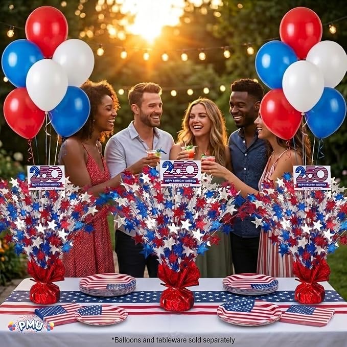 PMU 3 Pcs Pcs 250th Anniversary Patriotic Star Metallic Foil Spray Centerpiece - Image 4