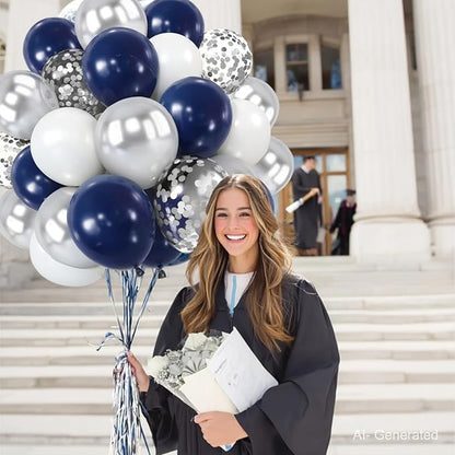 Zesliwy Navy Blue White Silver Balloons Kit, Party | Dark Blue Silver - Image 7