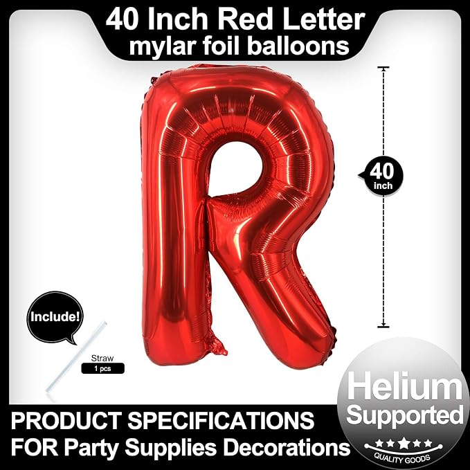 40 Inch Red Letter R Balloons, DIY Phrase Foil Alphabet Letter R Balloons DIY - Image 2
