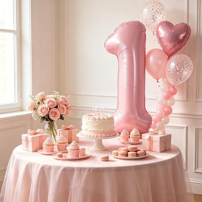 TONIFUL 40 Inch Pastel Pink Number 1 Balloons Large Foil 1st Birthday Decor | - Image 3