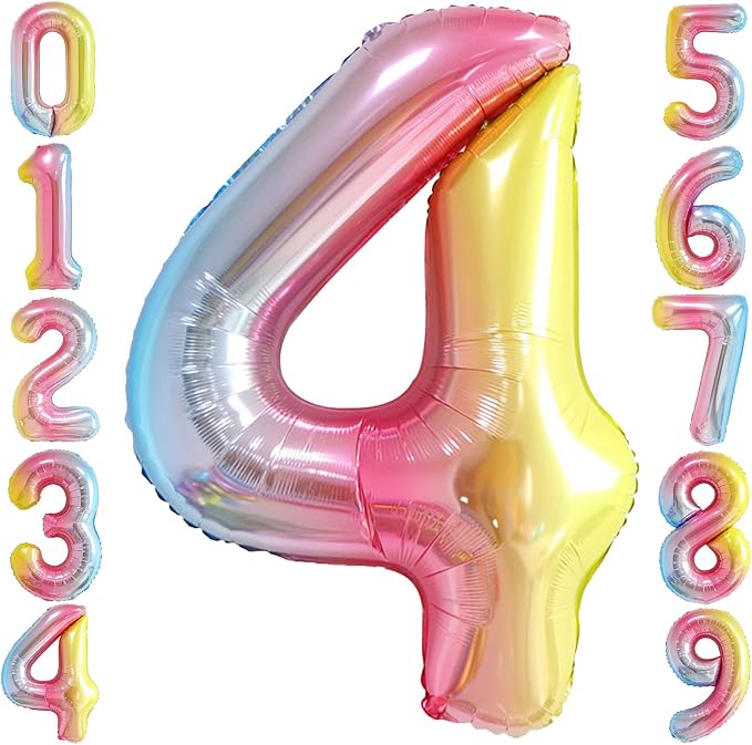 Rainbow Gradient Number 4 Balloon 40 Inch Big Large Balloons 0-9 | 4th Helium by SULALABOO